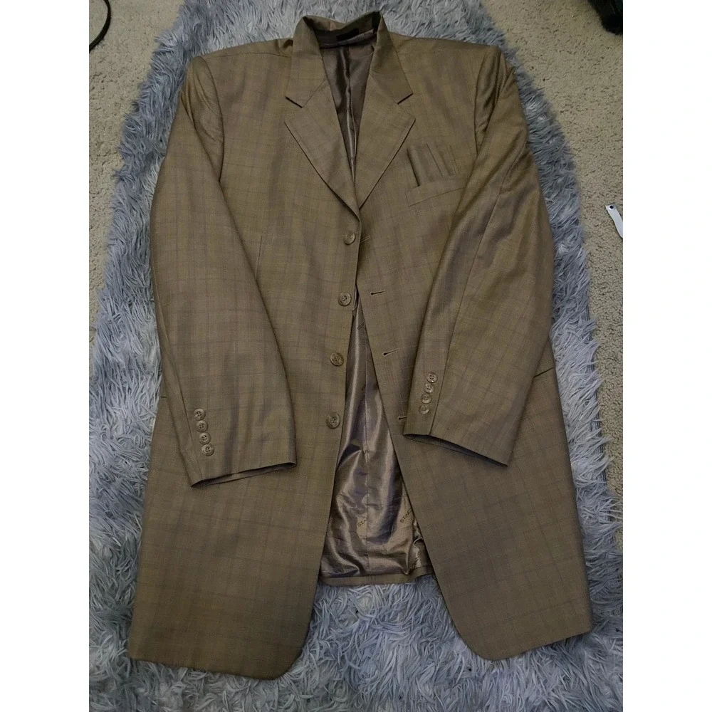 Stacy Adams Men's 44R Tan Plaid Blazer Jacket‎ 3 Button Classic Fit